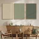 Large Framed Green and Neutral Beige Abstract Wall Art for Living Room, 3 Piece Modern Canvas Prints Paintings, Minimalist Geometric Line Pictures for Hallway Dining Bedroom Office Wall Decor 24x36 In, 24" W x 36" H x 3Pcs
