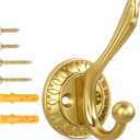 Brushed Gold Heavy Duty Wall Hooks 6 Pack Rustic Coat Hooks for Hanging Coats,Robes,Bags,Hats,Wall Mounted with Includes Two Types of Installation Screws YDLSJ