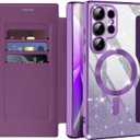 for Samsung Galaxy S25 Ultra Case Compatible with Magsafe Slim Fit Flip Protective PU Leather Wallet Case with RFID Blocking Card Slot Build-in Len Protector for Galaxy S25 Ultra,Violet