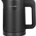 WTJMOV 0.6L Small Electric Tea Kettle Lightweight, 20 Ounce Double Wall Hot Water Boiler Stainless Steel Auto Shut-off, 120V Portable Travel Electric Kettle Fast Boil for Tea and Coffee, Black