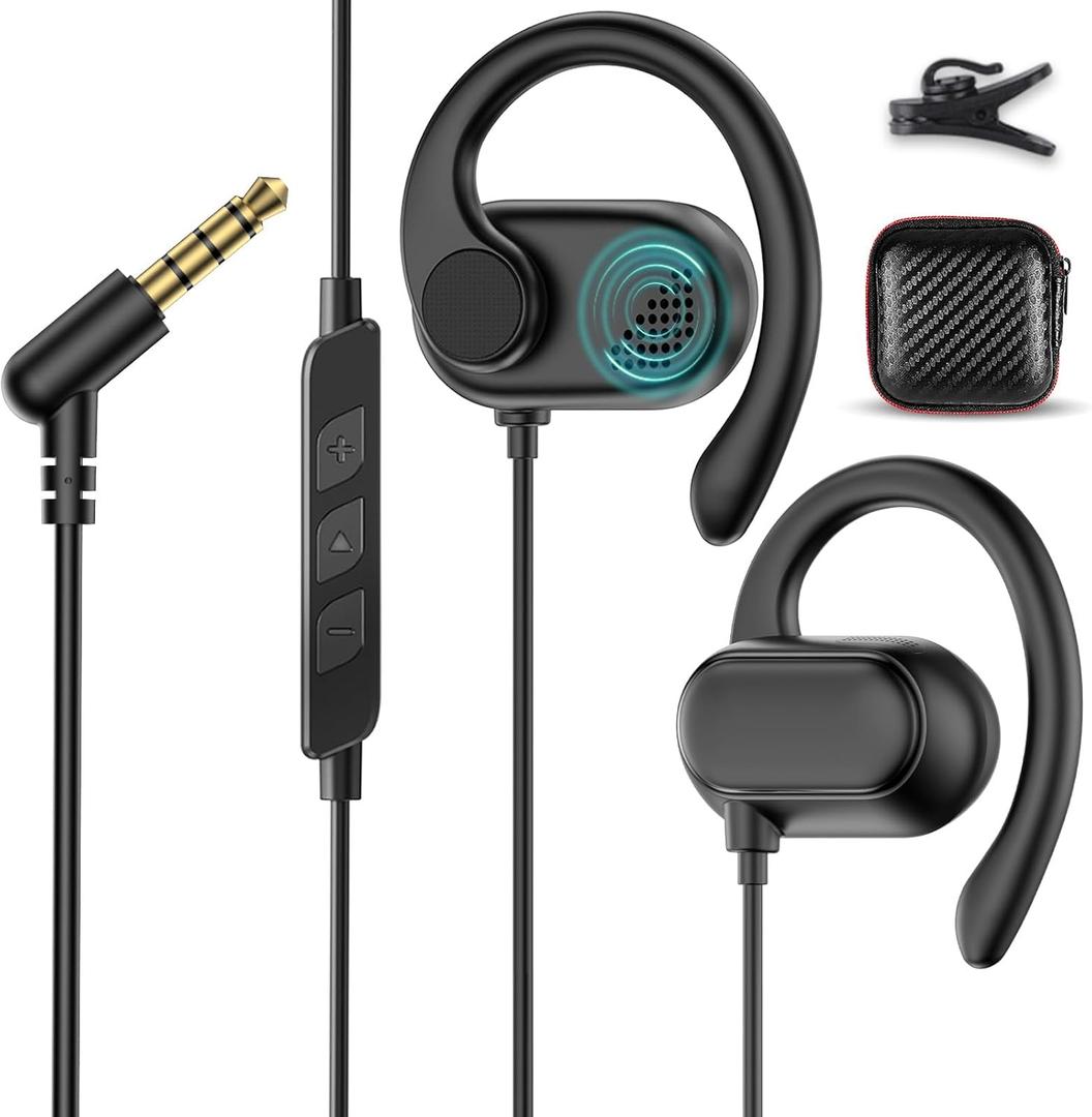 Open Ear Headphone 3.5mm Earbuds for Chormebook Laptop Computer, Over Ear Buds for Samsung A15 A14 Moto G Stylus, 3.5 MM Jack Desktop PC Headset,Travel Airplane Wired Earphone with Mic Adjustable Hook (Black)