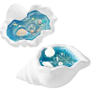 Shell Candles, 2-Pack Scented (Bluebell & Frangipani), Ocean-Inspired Soy Candles in Reusable Seashell Holders, Blue & White Coastal Bathroom Decor & Beach House Gifts