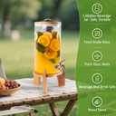 1.3 Gallon Drink Dispenser, Glass Beverage Dispenser with Wood Stand, Lemonade Dispenser with Airtight Valve and Stainless Steel Spigot Fruit Infuser, Thick Drink Dispenser for Parties Restaurants