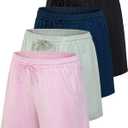 Real Essentials 4 Pack: Womens Athletic Dry-Fit Lounge Shorts with Zipper Pockets (Large)