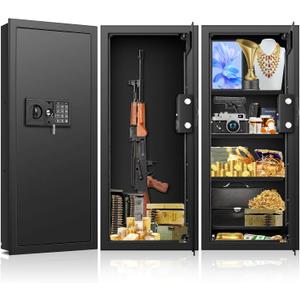 33.46" Tall Fireproof Wall Safes Between the Studs 16" Centers, Heavy Duty Combination Lock in Wall Safe with 3 Removable Shelf, Hidden Safe for Money, Jewelry, Document, Passport (Black)