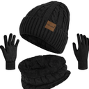 3 Pieces Winter Beanie Hat Scarf Touch Screen Gloves Set Thick Warm Knit Skull Cap Fleece Lined Scarves Gifts for Women