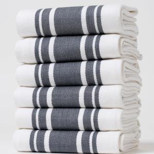 Kitchen Towels Set  Pack of 6 (20 x 30) Extra Large Premium Cotton Dish Towels for Kitchen  Super Striped Towels  Absorbent  100% Cotton  with Hanging Loop  Dark Grey