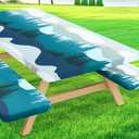 Moosfor Picnic Table Cover with Bench Covers, Elastic Fitted Spandex Tablecloths for 6 Foot Rectangle Tables, Stretch Washable Patio Tablecloth for Outdoor, Camping (Forest, 30"x72")