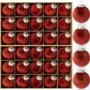 30Pcs Red Brown Velvet Christmas Balls, 2.36 Inch Velvet Ornaments for Christmas Tree, Shatterproof Plastic Hanging Baubles Ball Xmas Bulbs Christmas Decorations for Home Office Party Indoor