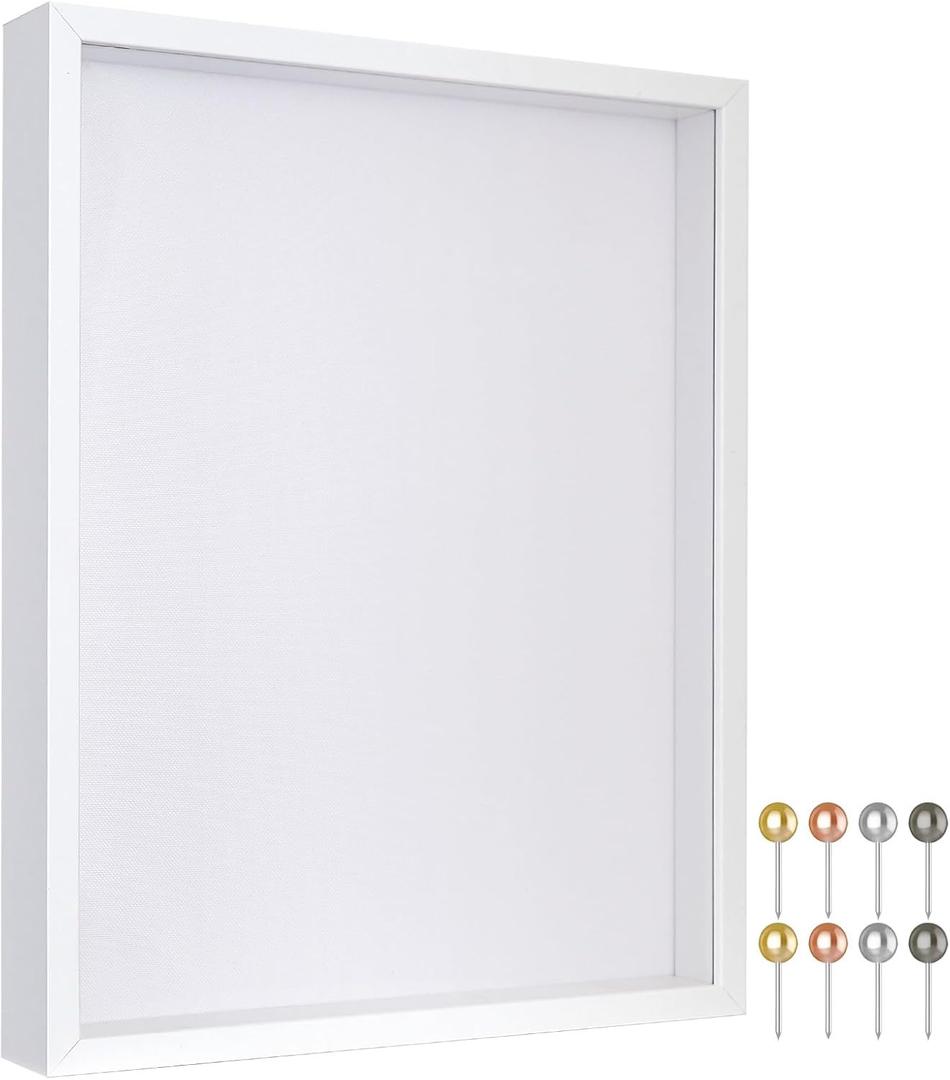 Califortree 11x14 Shadow Box Frame with Soft Linen Back - Metal Push Pins Included, Memory Large Shadow Box Display Case for Bouquet Awards Medals Wedding Photos and More, White