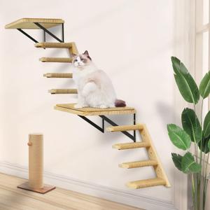 Cat Wall Shelves Stairs Cat Wall Furniture Mounted, 2PCS Cat Shelves & 2PCS 4 Steps Wall Climbing Shelves Scratching Perches for Sleeping, Playing, Climbing
