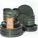Pokini Stoneware Dinnerware Sets for 8, 24Pcs Ceramic Plates and Bowls Sets