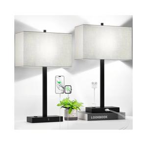 21" Touch Bedside lamps with 2 USB & AC Outlets, 3-Way Dimmable Bedside Table Lamps Set of 2 for Bedroom Living Room Office Reading, Gray Shade Lamps for Night Stands, 5000K LED Bulbs Included