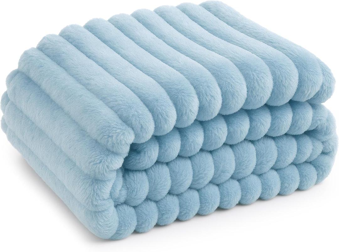 Bedsure GentleSoft Blue Fleece Blanket for Couch - Cozy Soft Blankets for Women, Cute Small Throws for Girls, Light Blue, 50x70 Inches