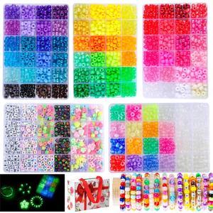 SJZWSD Kandi Beads Bulk Pony Beads Kit 3600+ Pcs, Rave Bracelet Making Set with Glow in The Dark, 96 Colors UV Star Heart Flower Alphabet Letters for Girls Kids Teens DIY Gift