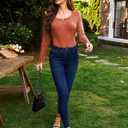 Miselon Womens Long Sleeve Henley Shirts V Neck Lace Button Tops Ribbed Knit Casual Slim Fit Blouse (S)