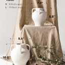 Ceramic Vase, White Textured with 4 Handles, 8.8 Inch Flower Vase