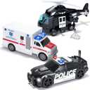 JOYIN Toddler Truck Toys for 3 4 5 6 7 Year Old Boys - Police Car Toy Set, Emergency Vehicle Playset, Friction Powered Car with Lights and Sounds, Birthday Gifts for Boys Girls Age 3-9