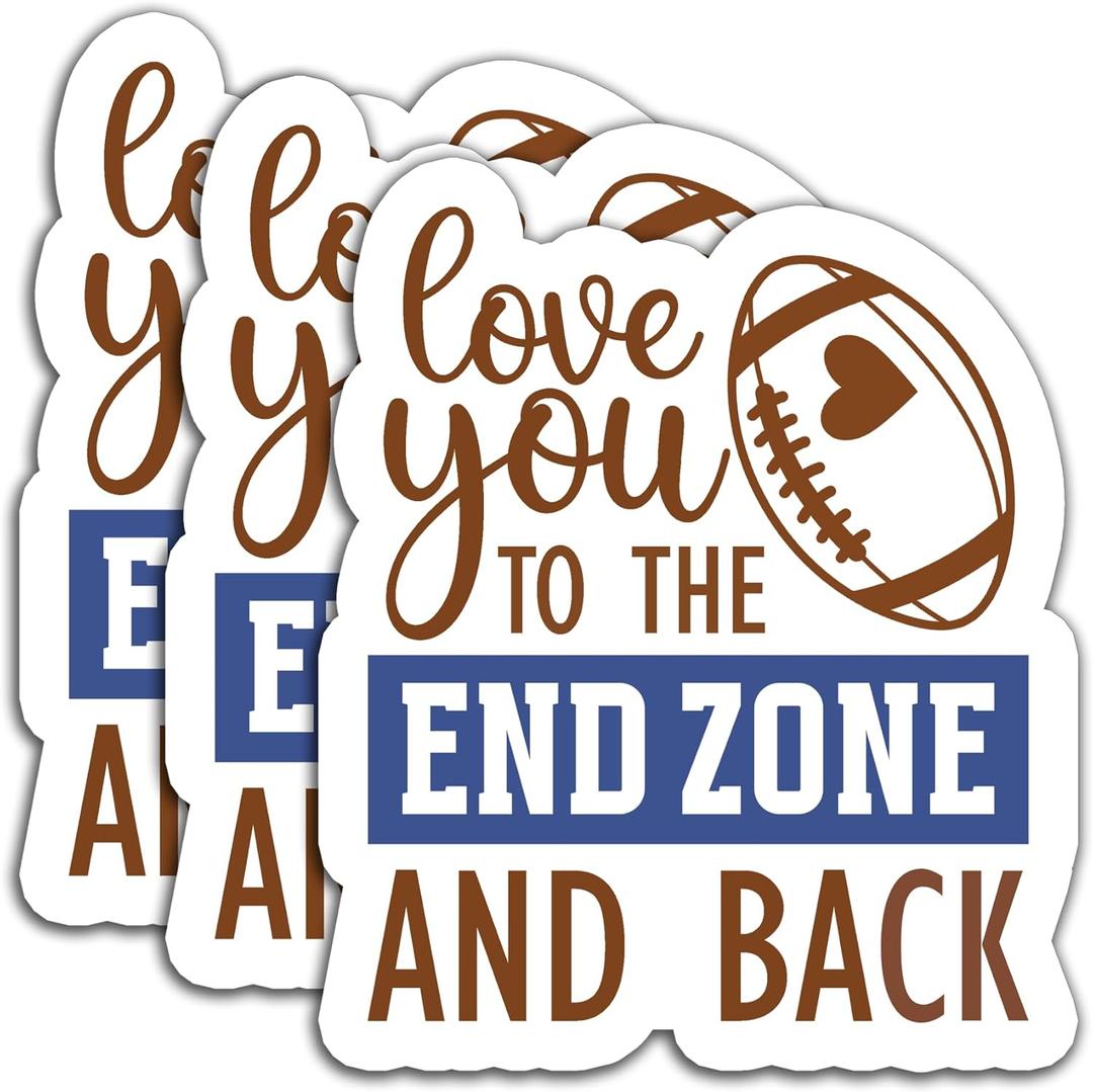 2 x (3pcs) Funny Football Stickers  Love You to The End Zone and Back Sticker, Waterproof Vinyl Football Decal for Laptop, Tumbler, Water Bottle, Scrapbook, Phone  for Boys, Girls, Fans, 3" x 2.5"