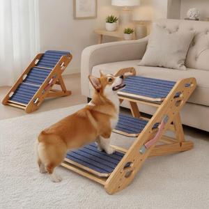 2-in-1 Convertible Dog Ramp & Stairs for Bed/Couch/Sofa, Foldable Pet Ramp Converts to Steps, Adjustable Height with Non-Slip Pad, Lightweight & Sturdy, Helps Senior & Small Dogs Climb Safely(3 Step)