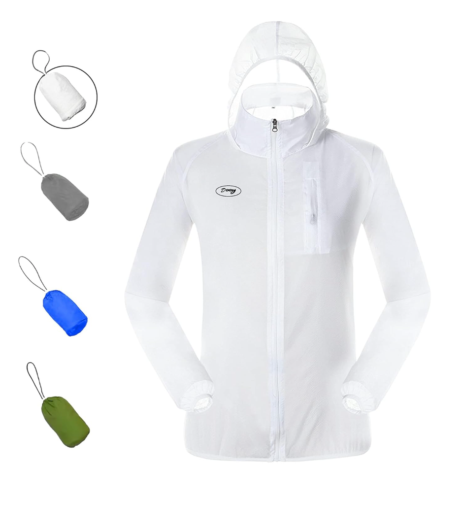 Dooy Sun Protection Jacket Ultra Light Thin Breathable Packable Outdoor Cycling Jacket Hoodie Skin Clothing for Men & Women S