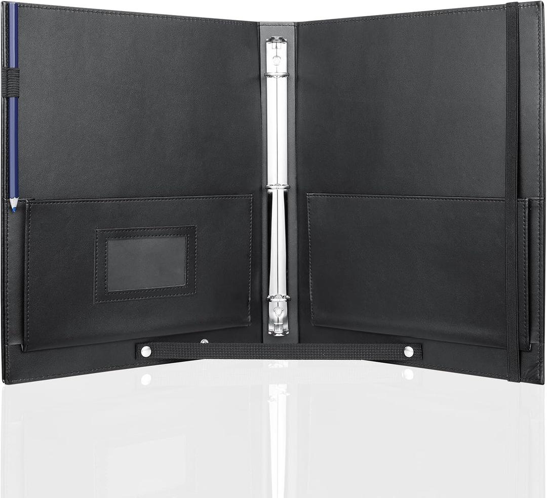 MUQING Large Black Choral Music Folders, 3 Ring Choir Music Binder, PU Choir Music Folder with Hand Strap and Retention Strap for Stage Performance, Piano Playing and Choir Singer