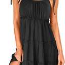 Caracilia Sundress for Women 2025 Summer Casual Travel Vacation Beach Cover Ups Floral Spaghetti Strap Flowy Cute Mini Dress (Small, Black)