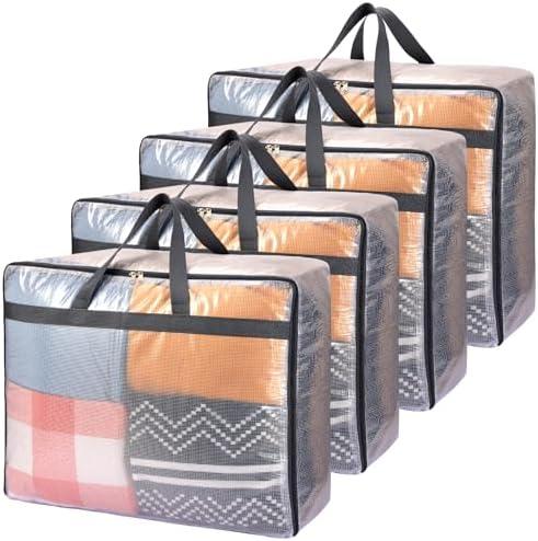 Fixwal 4 Pack 75L Extra Large XL Clear Storage Bags With Zipper for Blankets, Quilts, Clothes, Comforter, Bedding and Pillows