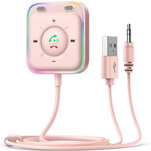 JOYROOM Bluetooth 5.4 Receiver for Car, AUX Bluetooth Car Adapter, 3.5mm Wireless Audio Receiver for Home Stereo/Wired Headphones, Hands-Free Call, Noise Cancelling, Pink