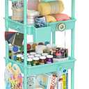 4 Tier Rolling Utility Cart with Drawer, Storage Organizer Cart with 2 Lockable Wheels, Multifunctional Rolling Storage Cart for Bathroom, Kitchen, Craft, Makeup, Baby Essentials, Blue