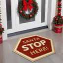 Dunzy Christmas Doormat Santa Stop Here Welcome Floor Mat Winter Outdoor Rugs Decorative Xmas Non Slip Doormat for Front Decor Home Entrance Indoor Outdoor, 20.5 x 23.5 Inch