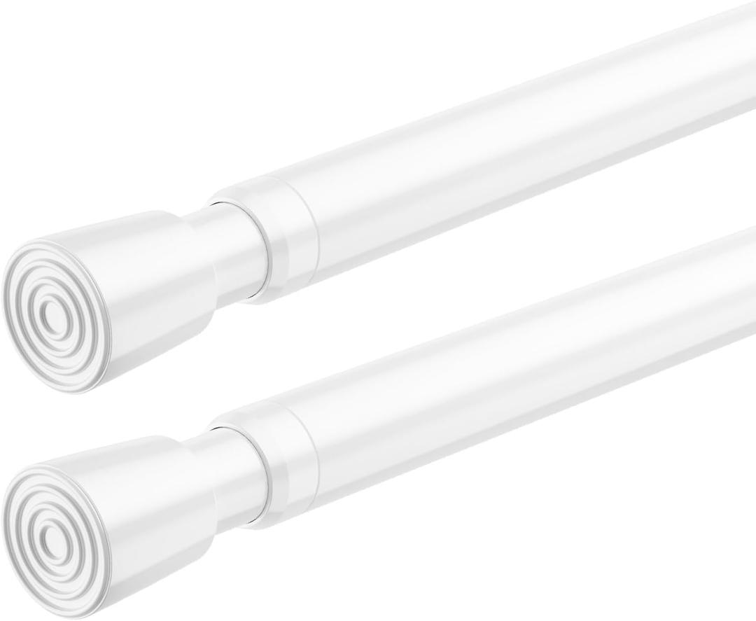 FVONZON Tension Curtain Rod White Spring Tension Curtain Rods 26-39 inch 2Pack Adjustable Spring Rods Extendable Tension Rod For Closet, Window, Kitchen,Bookshelf,Bathroom