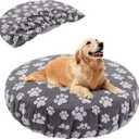 BALAPET Washable Dog Bed Covers Replacement Round Waterproof Bed Cover for Dog Soft Pet Bed Cover with Lovely Dog Paw Print and Double-Sided Usable Design,Cover Only(Dark Gray,45 * 45 * 11in)