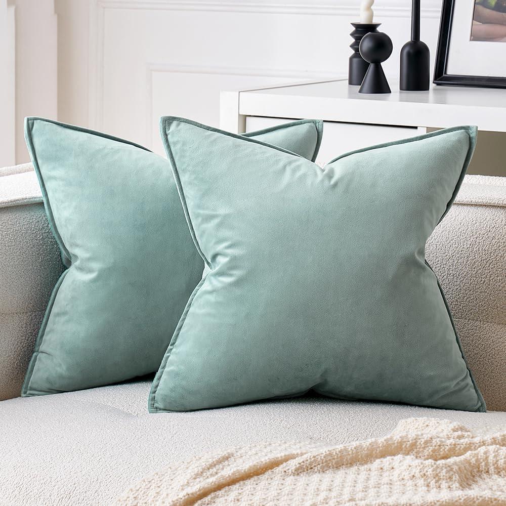 MIULEE Blue Grey Decorative Velvet Throw Pillow Covers Soft Pillow Covers Soild Square Cushion Case for Sofa Bedroom 18x18 Inch 45x45 cm