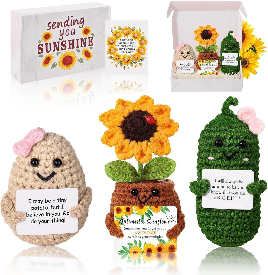 2 x Gifts for Women - Cute Cheer Up Gift for Wife, Sunflower Gifts for Women, Positive Crochet Gift for Grandma, Sister, Daughter, Granddaughter, Friend