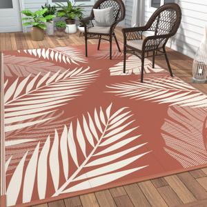 GENIMO Outdoor Rug 10' x 14' Waterproof for Patios Clearance, Reversible Plastic Straw Camping Carpet, Large Area Rugs Mats for RV, Picnic, Backyard, Deck, Balcony, Porch, Beach, Brick&Red
