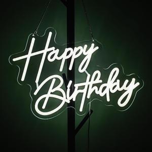 Happy Birthday Neon Sign Art Wall Lights for Beer Bar Club Bedroom Hotel Pub Cafe Wedding Birthday Party Gifts (White)