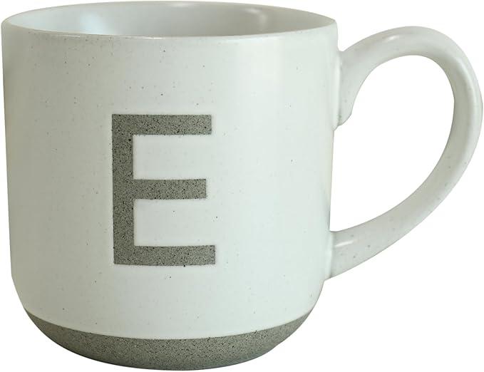 COLLECTIVE HOME - Ceramic Mug, Uppercase Letter Design, Matte Sandstone Texture, Minimalist and Stylish, 15oz, Perfect for Personalized Gifts (E)