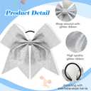 16 PCS 8" Large Glitter Cheer Bows for Cheerleaders, CN Sparkly Hair Bows with Elastic Hair Ties Accessories for Teens Girls Women Cheerleading Softball Competition Sports (Silver)