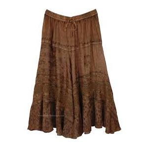 Verdusa Women's Y2k Goth Skirts Western Boho Lace Trim Asymmetrical Country Flowy Long Skirt, M
