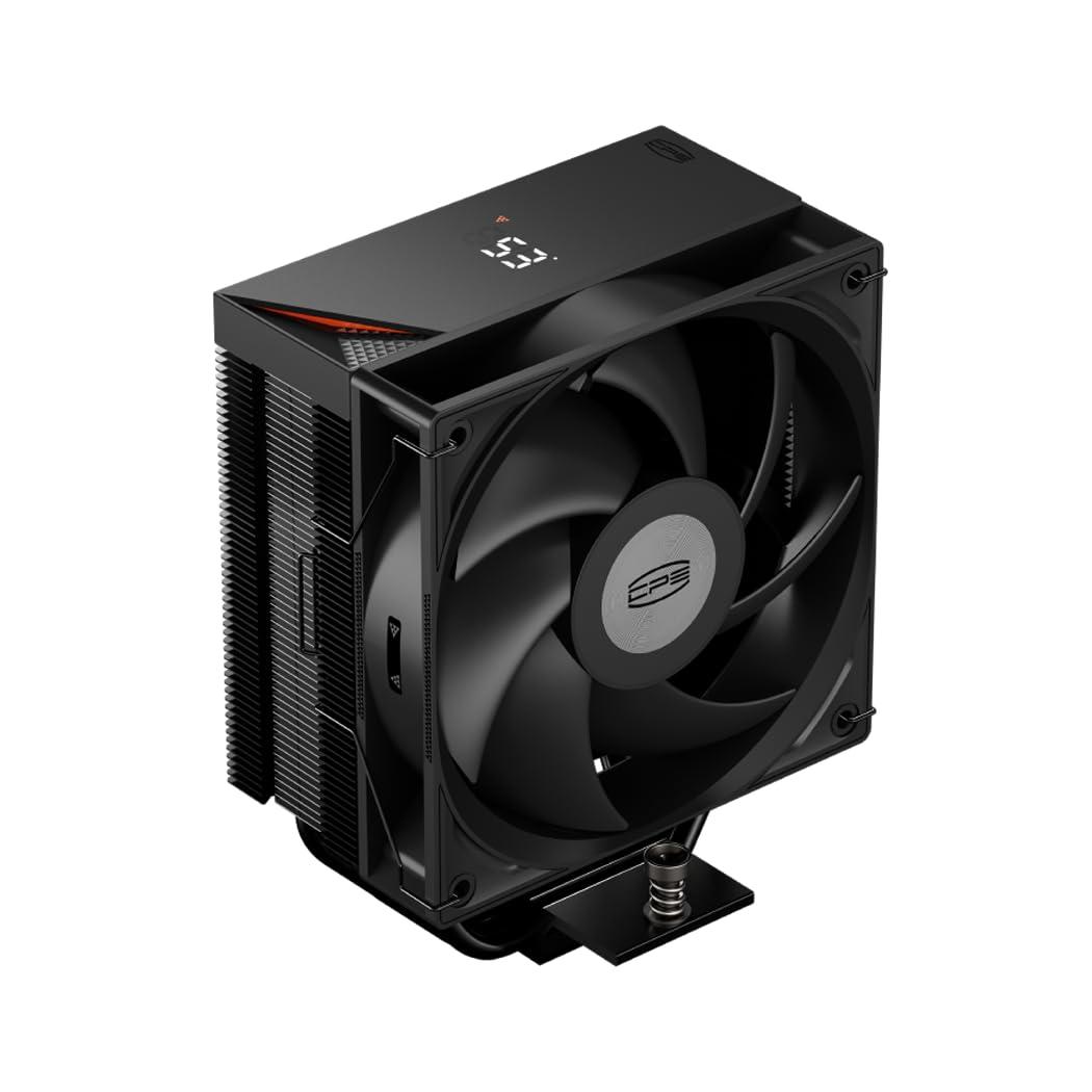PCCOOLER CPU Air Cooler with Digital Display, Non-RGB Version, 4 Heat Pipes, High-Performance Quiet Tower Cooler, LGA 115X/1200/1700/1851, AM4/AM5 (CPS RT400 Digital BK)