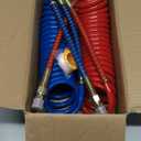 Air Brake Coiled Short Tail, Blue Service and Red Emergency Air Brake Cord, Assembly Brake Coil with 2 X 12" Lead, Truck Trailer Brake Coil Set
