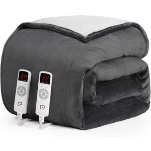 EHEYCIGA Heated Electric Blanket King Size - 9 Heating Levels, 10 Hours Auto Off, Soft Cozy Sherpa Washable Dual Control With Fast Heating, 90 x 100 Inches (Charcoal)