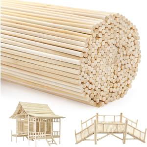 Cididu 300 Pcs Wooden Dowel Rods, 1/4 x 14 Inch Round Wooden Sticks Craft Sticks, Unfinished Natural Bamboo Sticks for Christmas Gift, Thanksgiving, Crafts Arts and DIYers