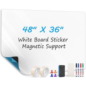 MaxGear 48" x 36" White Board Sticker on Wall, Magnetic Dry Erase Board, Easy to Write and Clean Magnetic Board for Kids, Office, Home, with Marker, Eraser