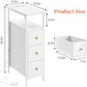 Fixwal Small Nightstand Narrow White Dresser with Charging Station, Skinny Nightstand with 3 Fabric Drawers, Dorm Silm Bedside Table for Small Spaces Bathroom, Bedroom, Laundry