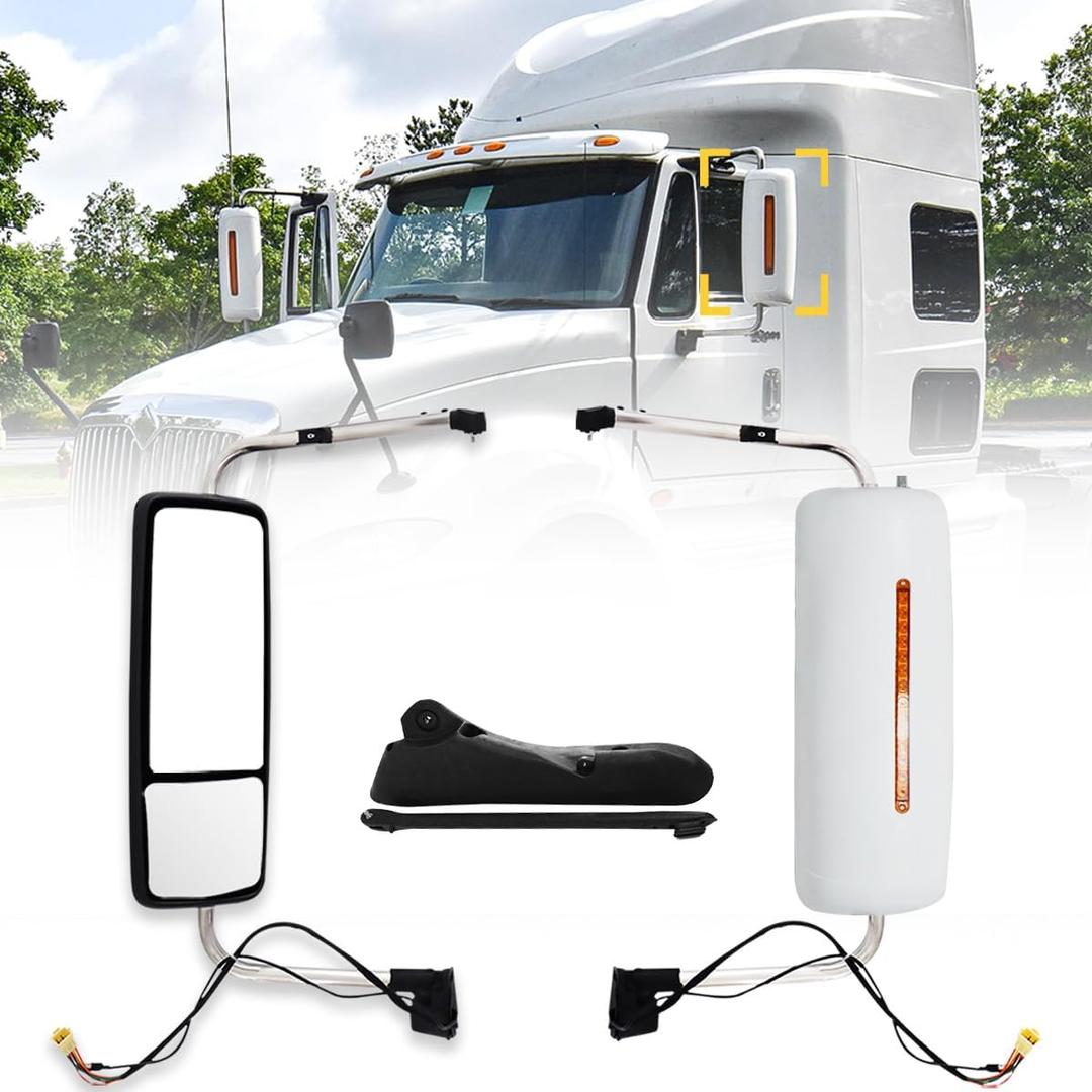 Chrome Door Mirror Assembly for International Prostar Heated Side Mirror for 2002-2018 International Prostar, Driver/Left Side (Left)