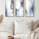 KUVIOKE Abstract Wall Art Blue Gray White Minimalist Painting Modern Decor Bedroom Living Room Ready to Hang 8x16in3pcs Natural Framed