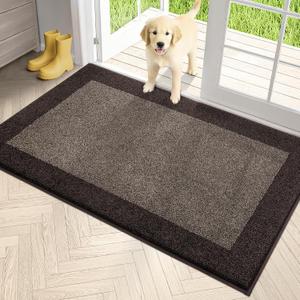PURRUGS Dirt Trapping Door Mat 34" x 60", Non-Slip/Skid Machine Washable Entryway Rug, Shoes Scraper, Throw Rug, Super Absorbent Area Rug for Muddy Wet Shoes and Paws, Grayish Brown & Coffee