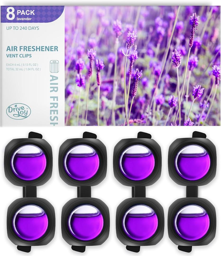 Car Air Freshener Vent Clips, 8 Pack, Provides Long-Lasting Scent, Up to 240 Days, Odor Eliminator (Lavender)